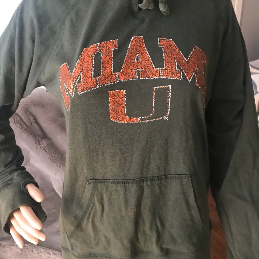Vintage University of Miami green with orange studded hoodie! The U! Football